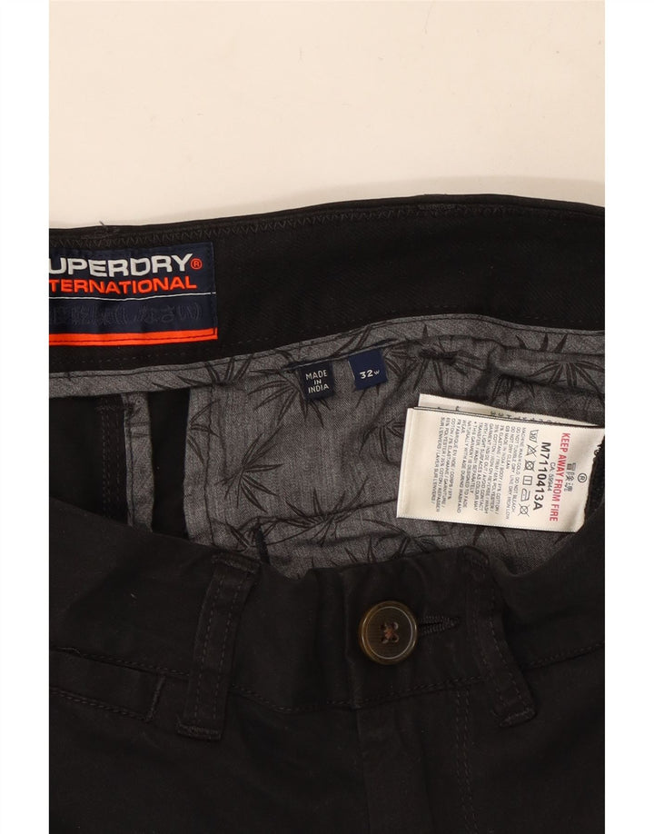 SUPERDRY Pantalones cortos chinos para hombre W32 Algodón negro mediano