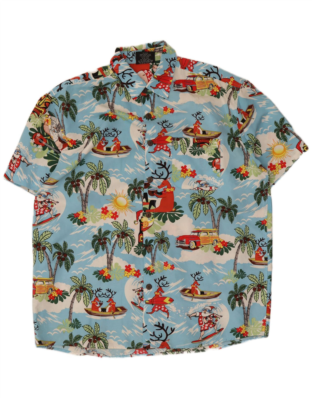 Lowes Camisa hawaiana de manga corta para hombre Poliéster azul grande