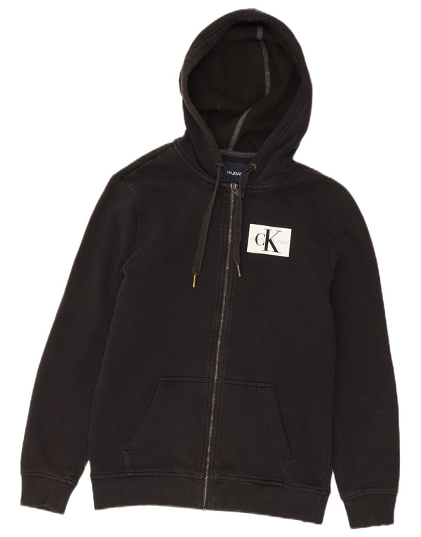Calvin Klein Jeans - Sudadera con capucha y cremallera para hombre, talla pequeña, algodón negro