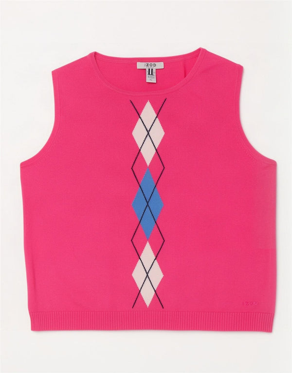 Izod Camiseta sin mangas para mujer Petite UK 40 Large Pink Argyle/Diamond Cotton