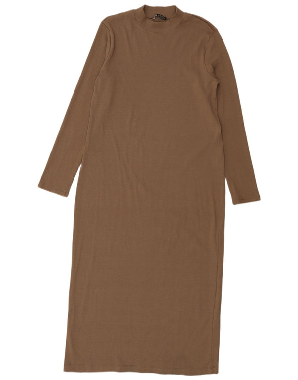 Zara Vestido largo de manga larga para mujer UK 44 Grande Algodón marrón