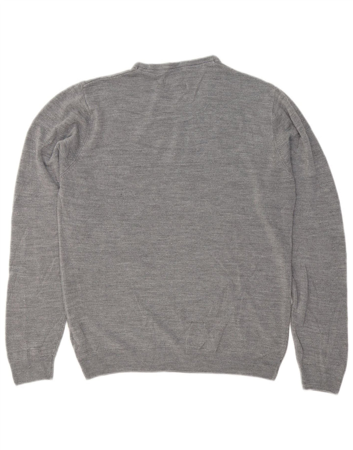 Marks & Spencer Suéter tipo jersey con cuello redondo y corte regular para hombre, talla grande, gris
