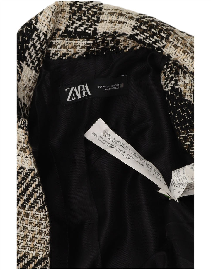 Zara Mujer Abrigo Abierto UK 6 XS Acetato De Cuadros Negro