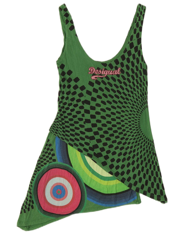 Desigual Vestido Asimétrico Gráfico Mujer UK 8 Pequeño Verde Geométrico