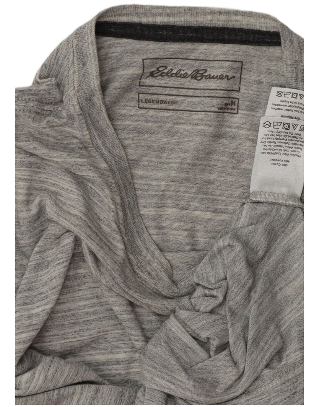 EDDIE BAUER Camiseta Hombre Top Algodón Rayas Gris Medio