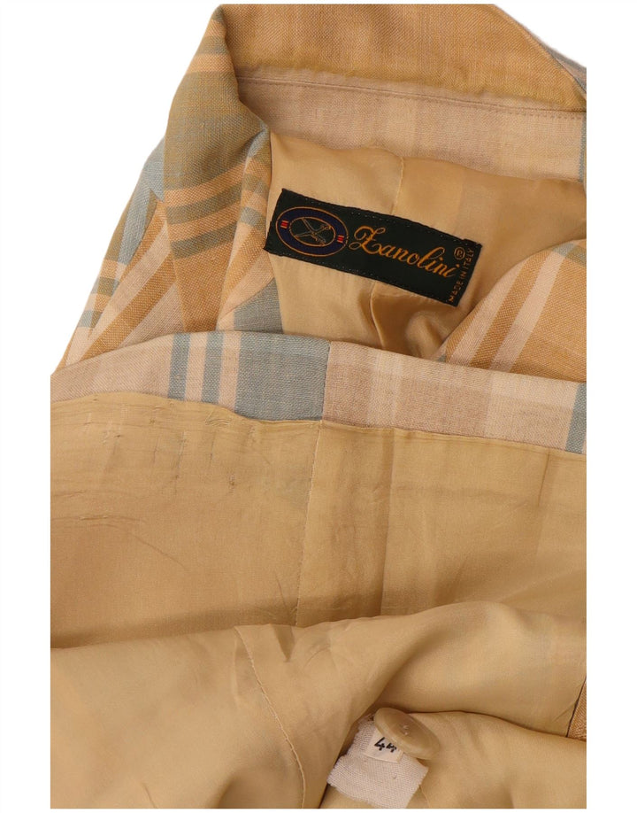 Vintage mujer 3 botones Blazer chaqueta IT 44 cheque amarillo medio