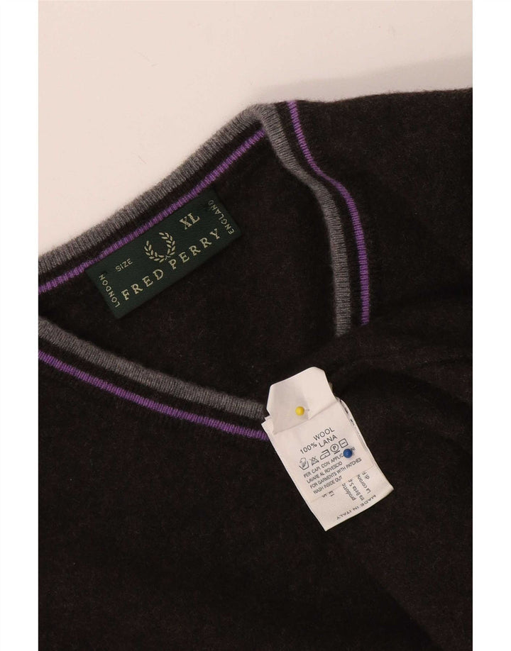 Fred Perry Jersey Con Cuello En V Para Hombre XL Lana Negra