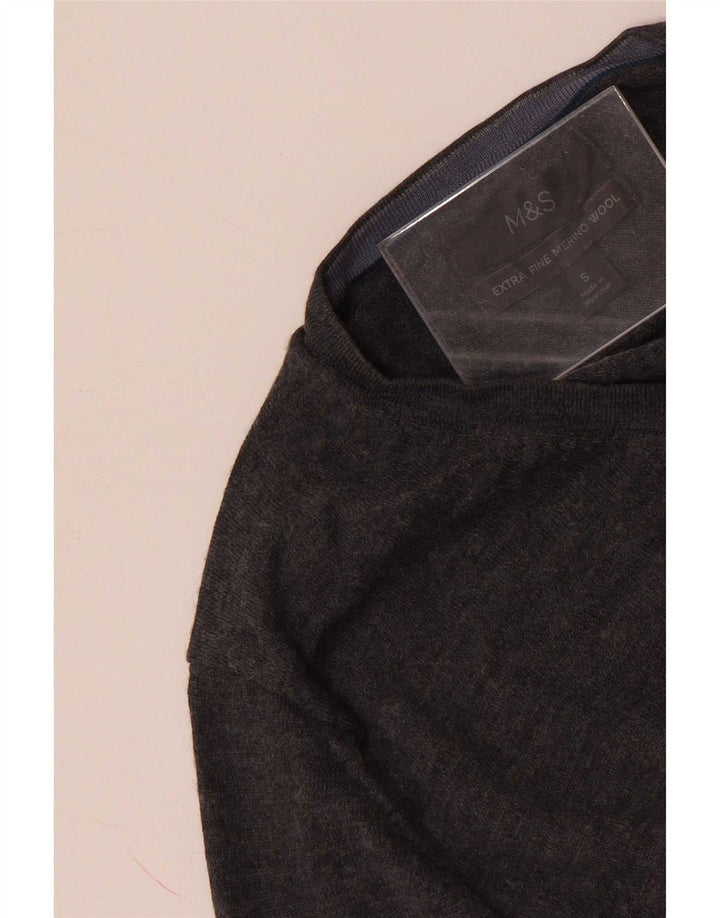 Marks & Spencer Suéter con Cuello en V para Hombre Pequeño Lana Merino Gris