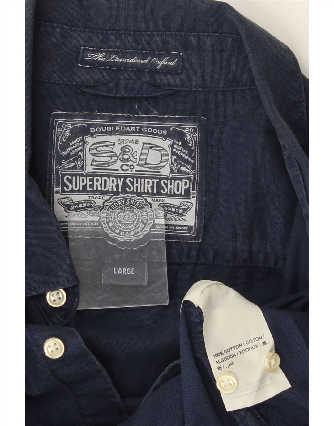 Superdry Camisa para hombre grande de algodón azul marino