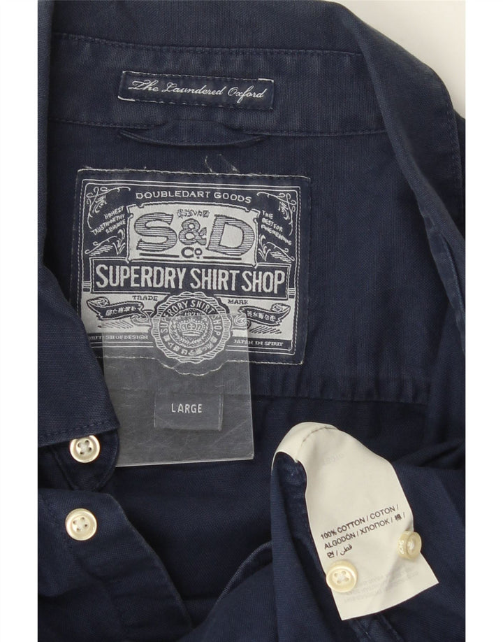 Superdry Camisa para hombre grande de algodón azul marino