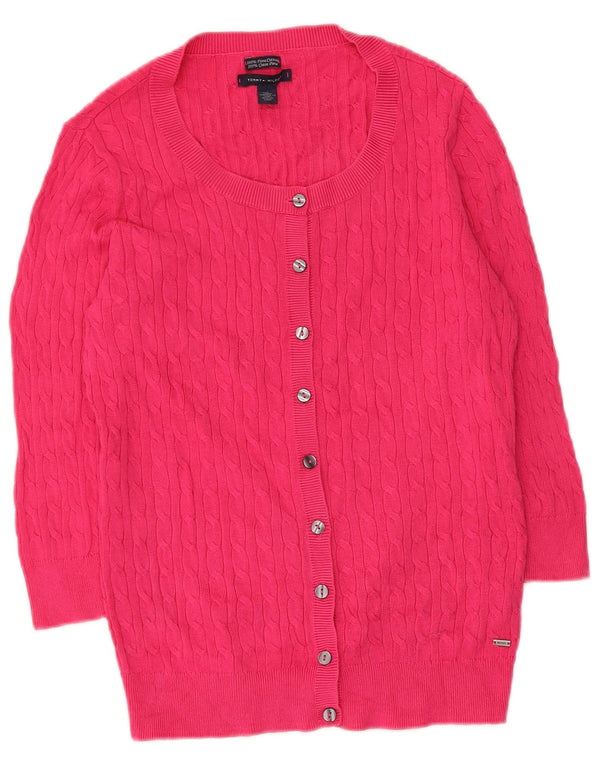 Tommy Hilfiger Suéter tipo cárdigan de manga 3/4 para mujer UK 42 Algodón rosa medio