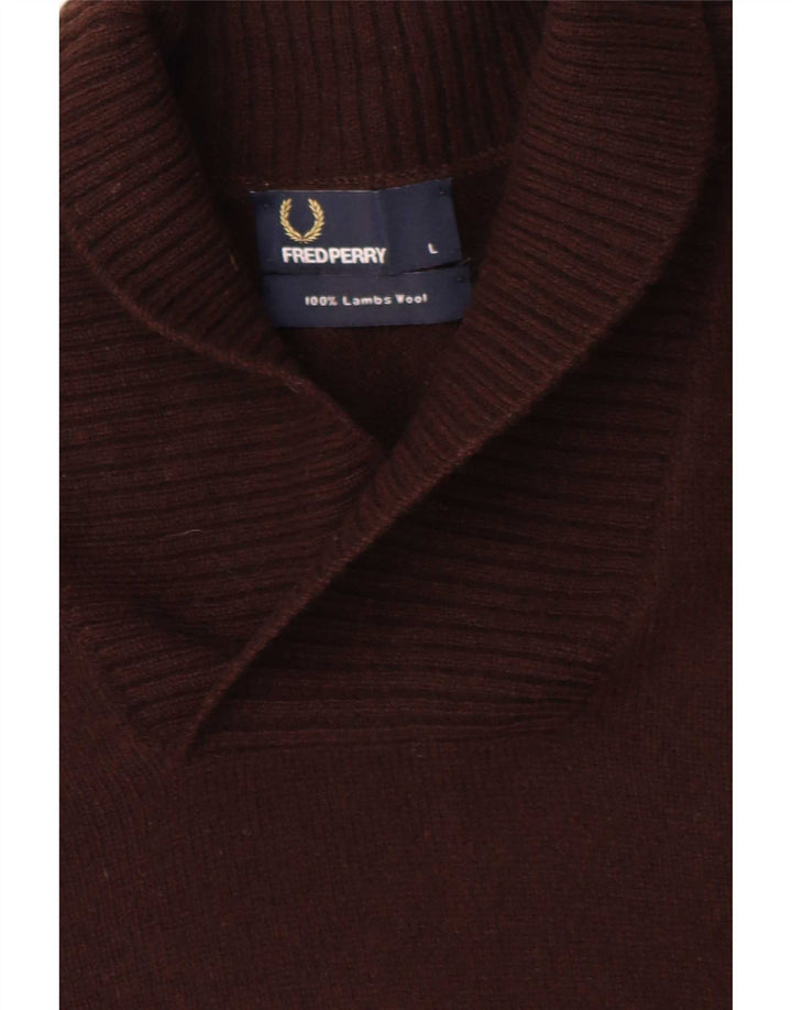 Fred Perry Jersey con cuello tipo chal para hombre, talla grande, de lana de cordero marrón