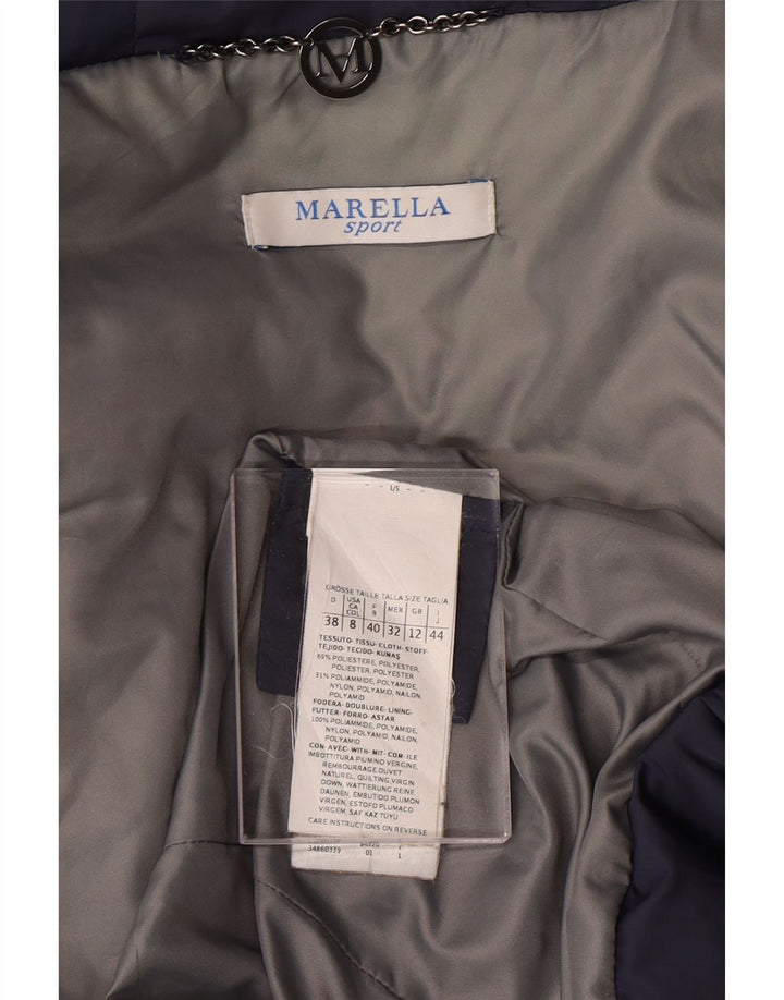 MARELLA Womens Hooded Padded Jacket UK 12 Medium  Navy Blue Polyester