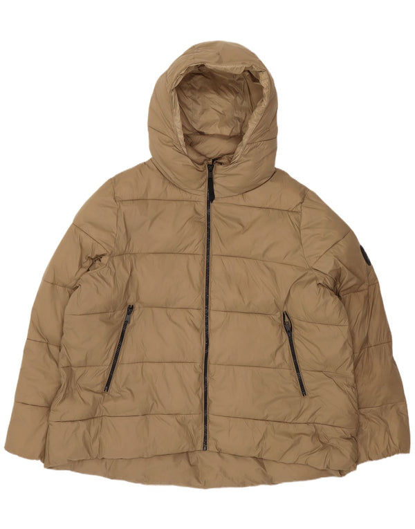 Zara Mujer Chaqueta Acolchada Con Capucha ES 39 2XL Poliéster Beige