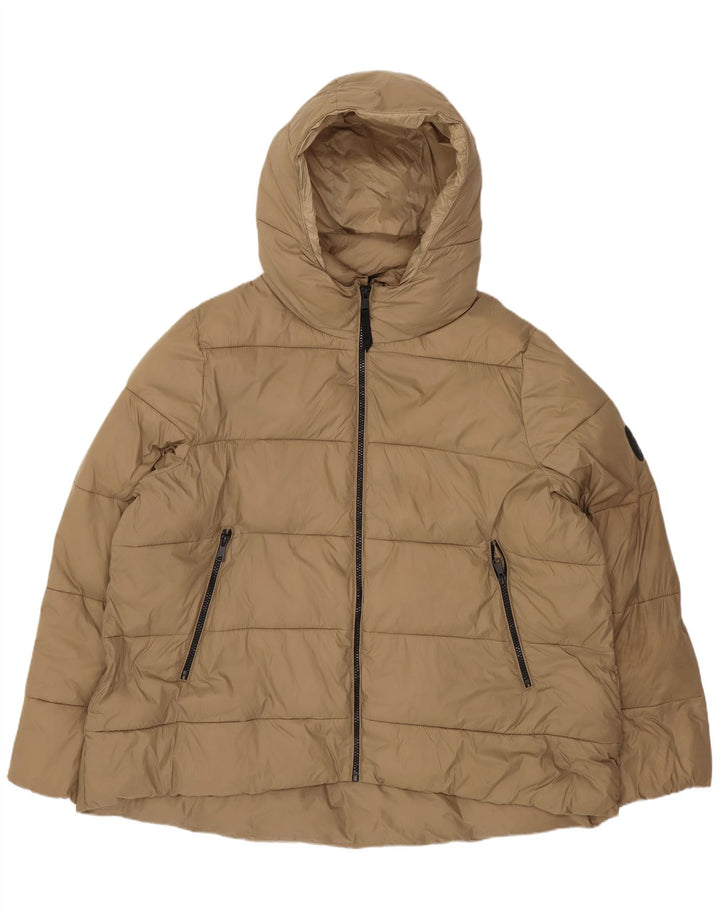Zara Mujer Chaqueta Acolchada Con Capucha ES 39 2XL Poliéster Beige