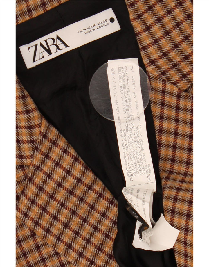 ZARA Chaqueta Blazer De 2 Botones Para Mujer UK 44 Viscosa A Cuadros Marrón Medio