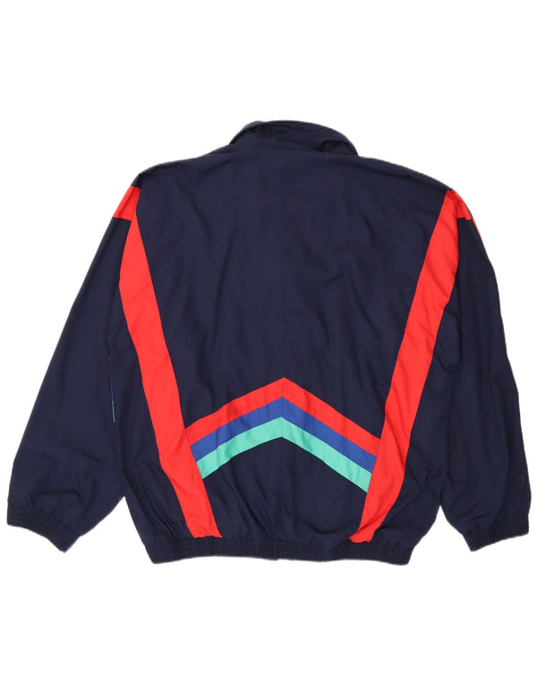 Vintage hombres gráfico chándal top chaqueta XL azul marino colorblock