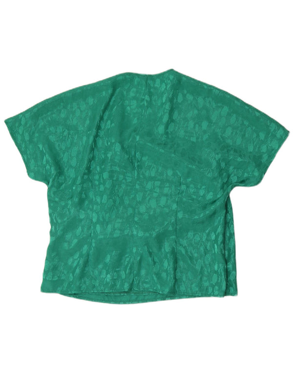 Vintage mujer blusa Top Reino Unido 22 2XL verde manchado poliéster