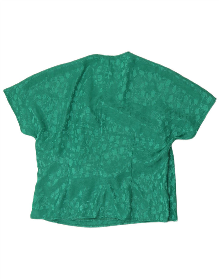 Vintage mujer blusa Top Reino Unido 22 2XL verde manchado poliéster