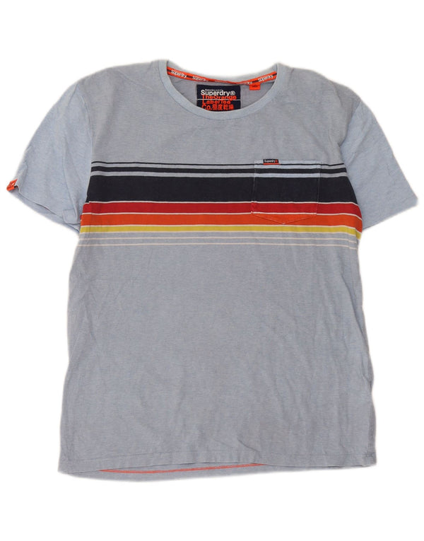 Superdry Hombre Camiseta Top Algodón Rayas Azul Medio