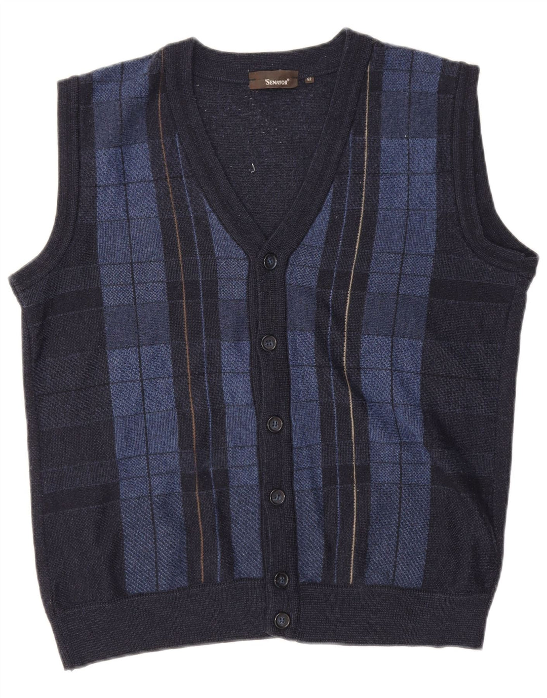 Senator Cárdigan sin mangas para hombre IT 52 Large Navy Blue Check