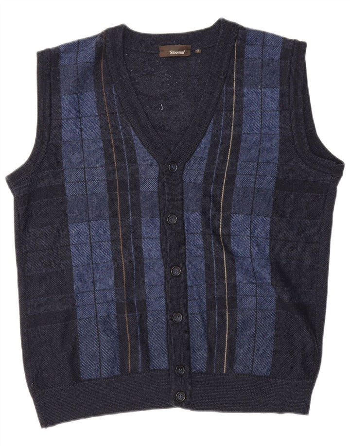 Senator Cárdigan sin mangas para hombre IT 52 Large Navy Blue Check