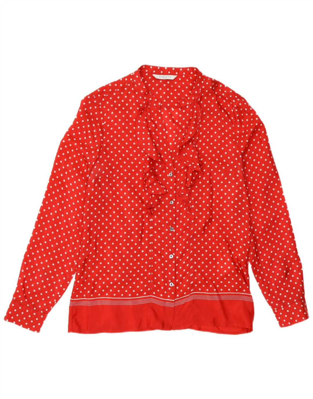 Marella Blusa camisera con volantes en la parte delantera para mujer UK 10 Small Red Polka Dot Silk