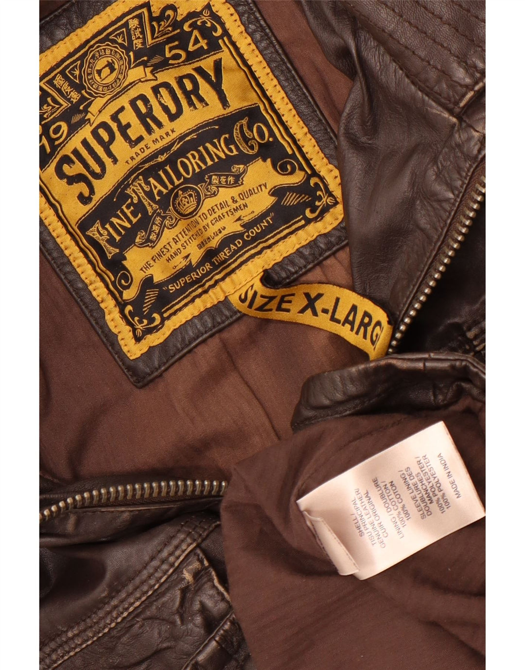 Superdry Chaqueta de cuero militar para hombre UK 42 XL Cuero marrón