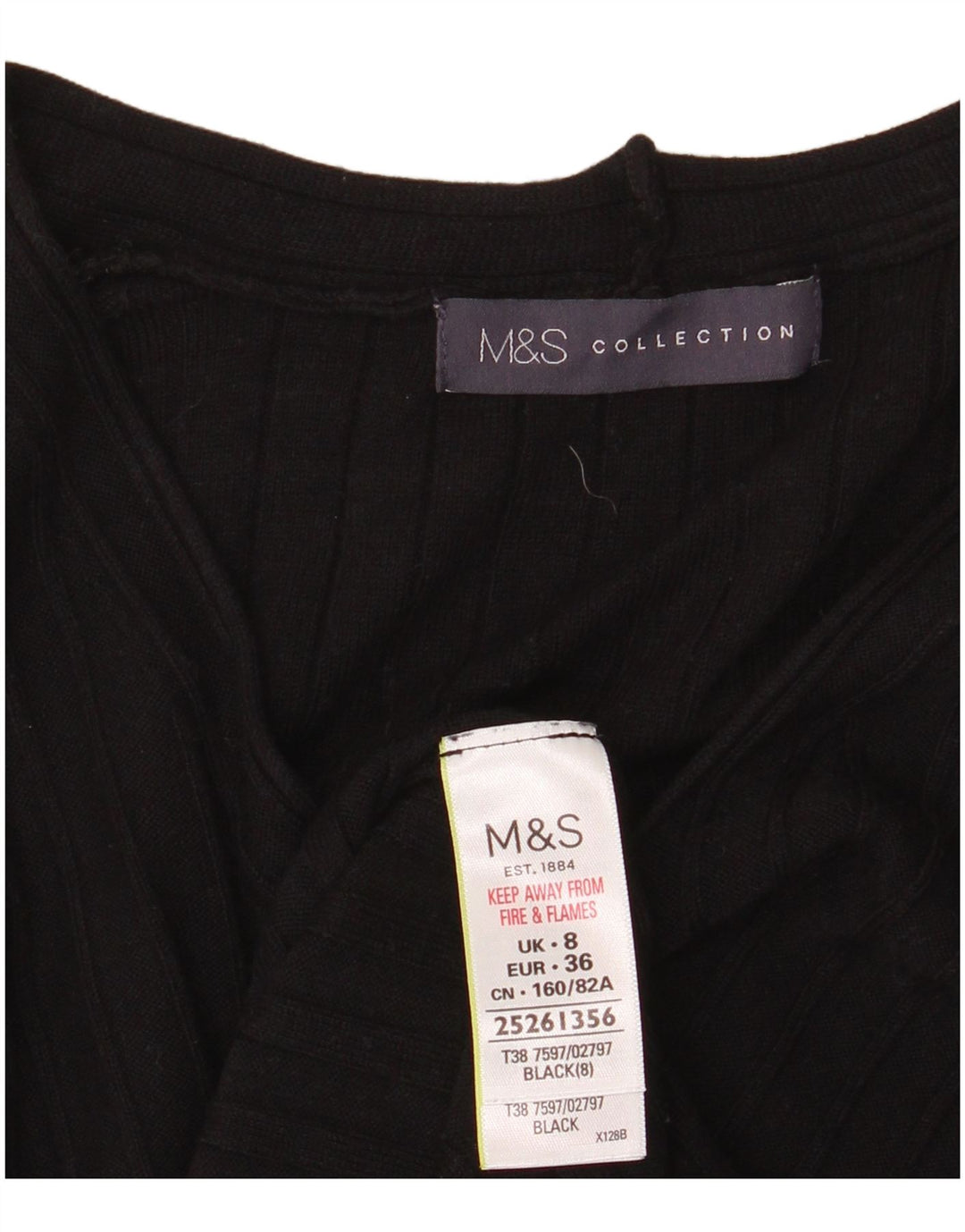 Marks & Spencer Suéter con Cuello en V para Mujer UK 8 Small Viscosa Negra