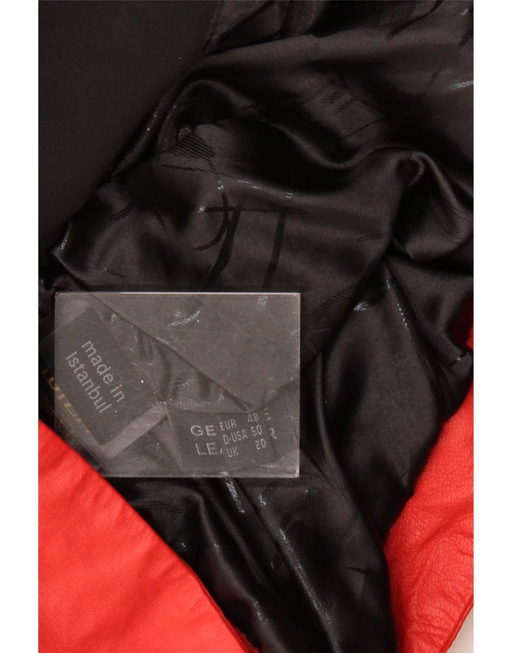 IBIZA Chaqueta de cuero con capucha para mujer UK 20 2XL Cuero color block rojo