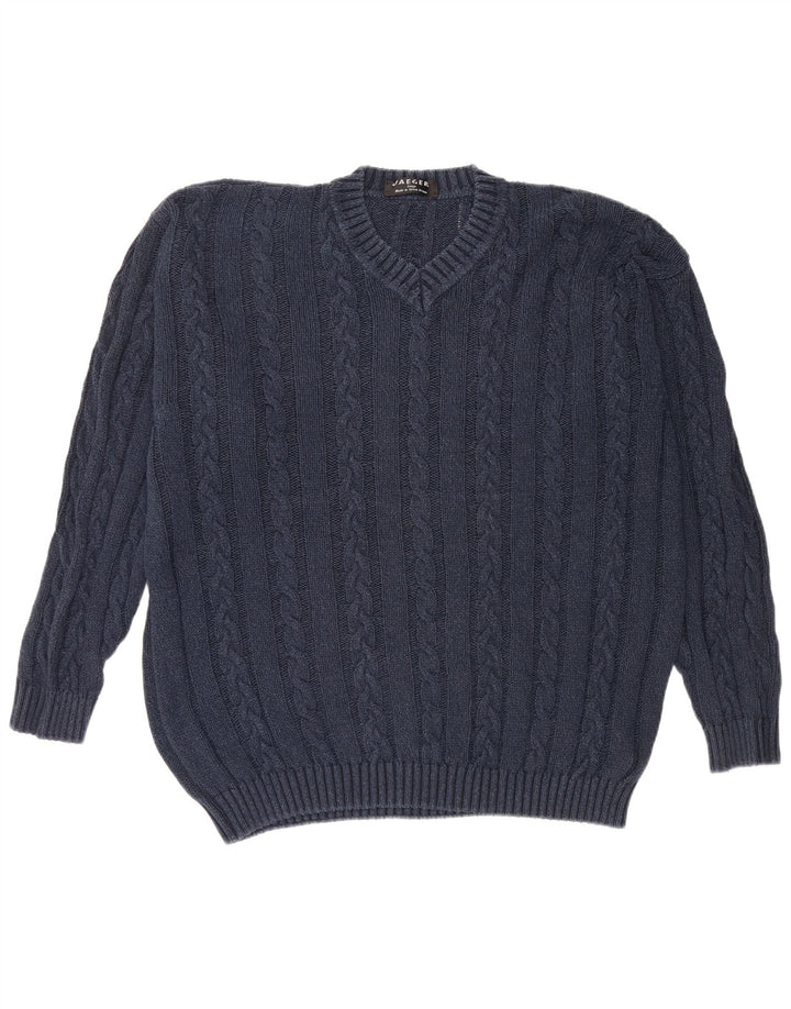 Jaeger Jersey con cuello en V para hombre, talla grande, algodón azul marino