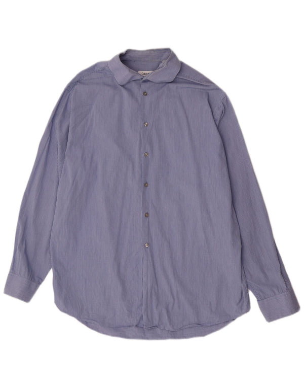 Calvin Klein Camisa para hombre Talla 17 XL Algodón a rayas azules
