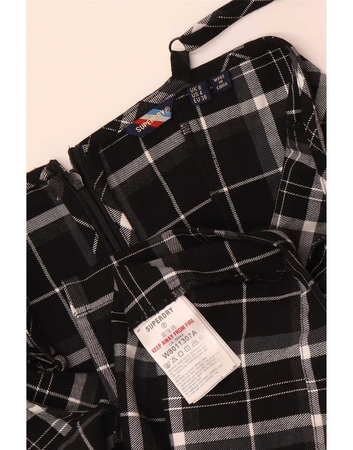 Superdry Vestido Pichi Mujer UK 8 Pequeño Poliéster A Cuadros Negro