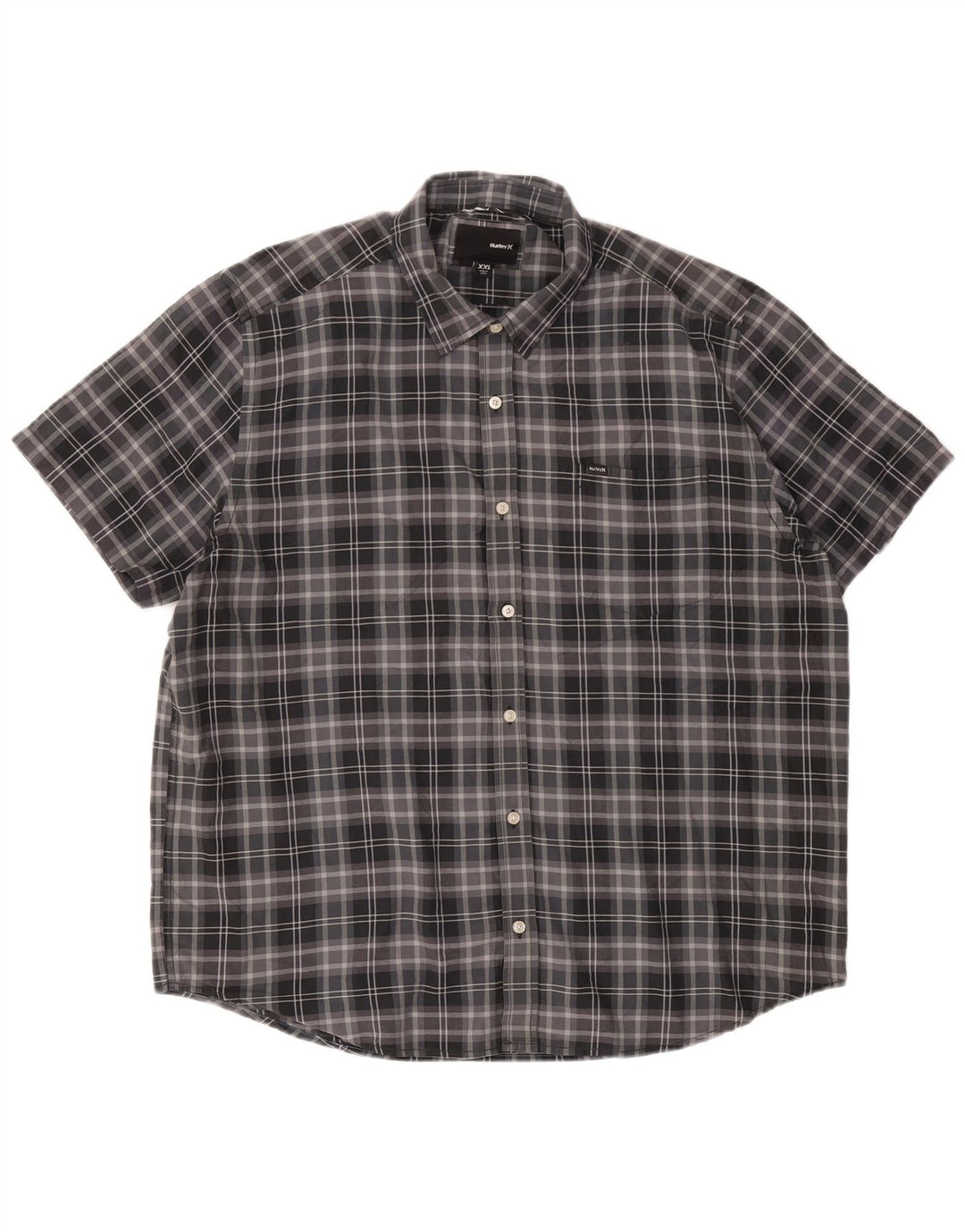 HURLEY Camisa de manga corta para hombre 2XL Algodón a cuadros gris