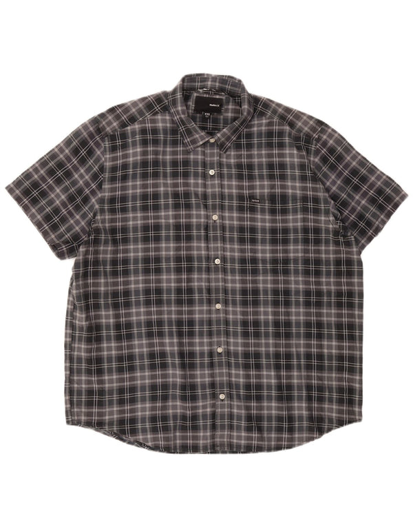 HURLEY Camisa de manga corta para hombre 2XL Algodón a cuadros gris