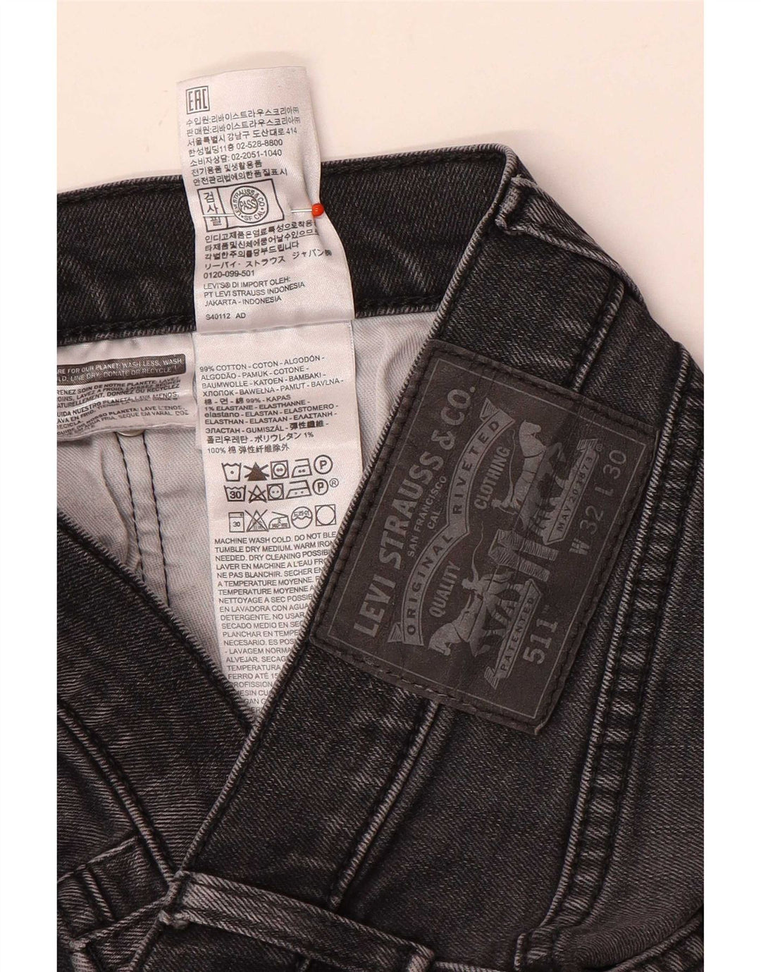 Levi's Hombre 511 Slim Jeans W32 L30 Algodón Gris
