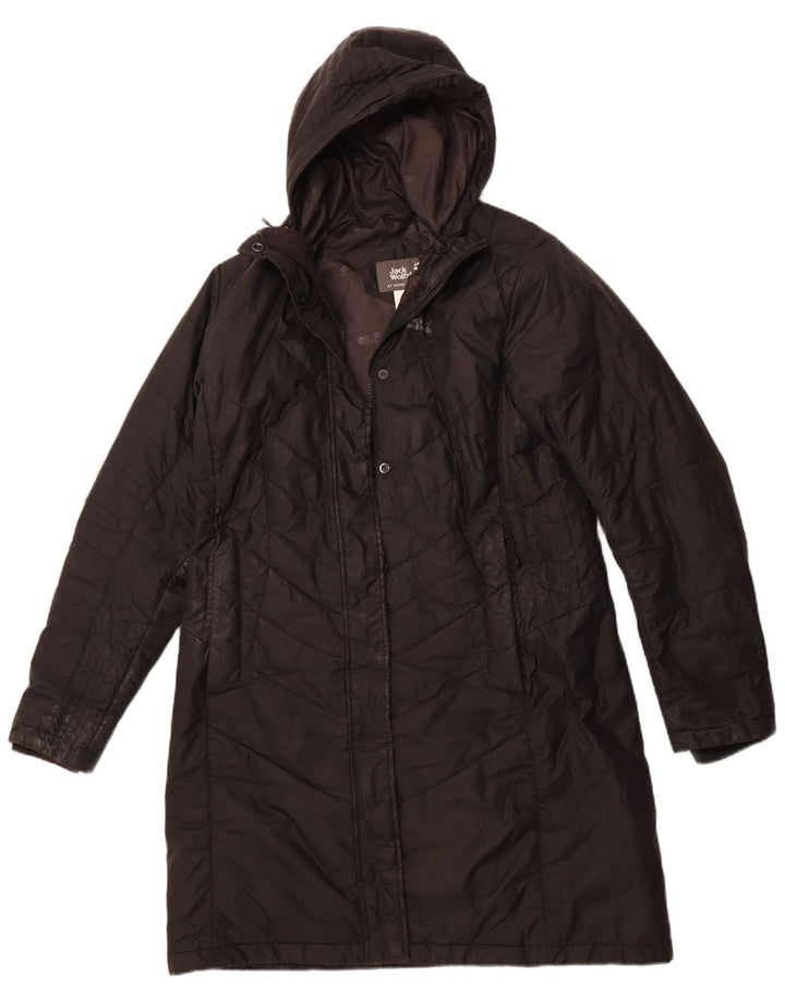 JACK WOLFSKIN Abrigo acolchado con capucha para mujer UK 46 Grande Poliéster negro