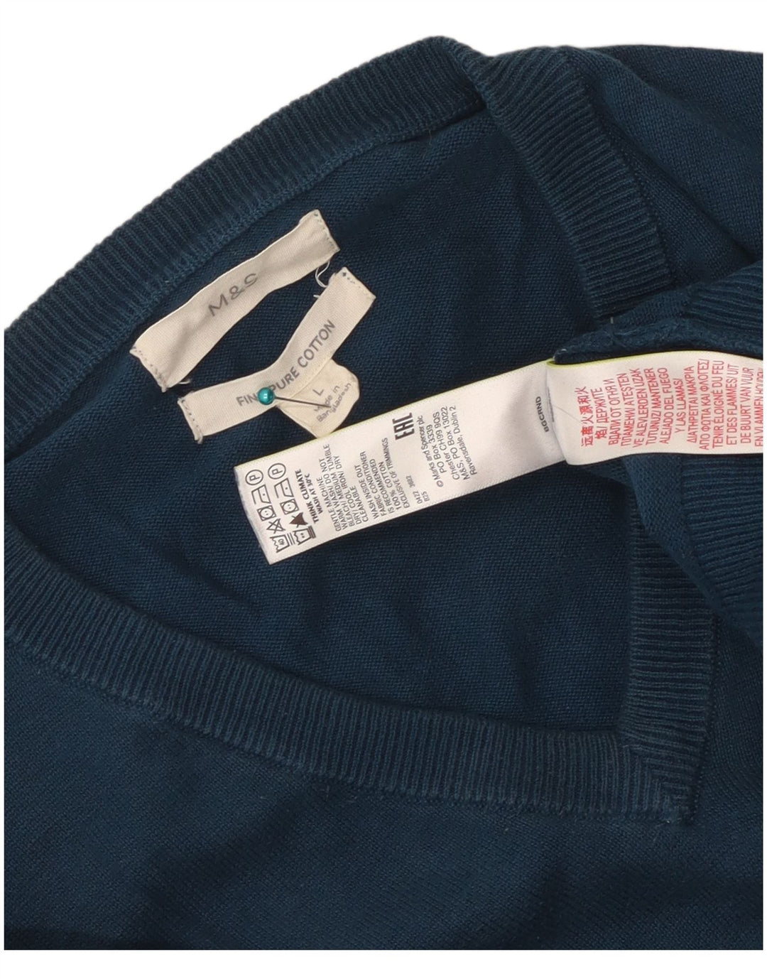 Marks & Spencer Jersey con cuello en V para hombre, talla grande, algodón azul