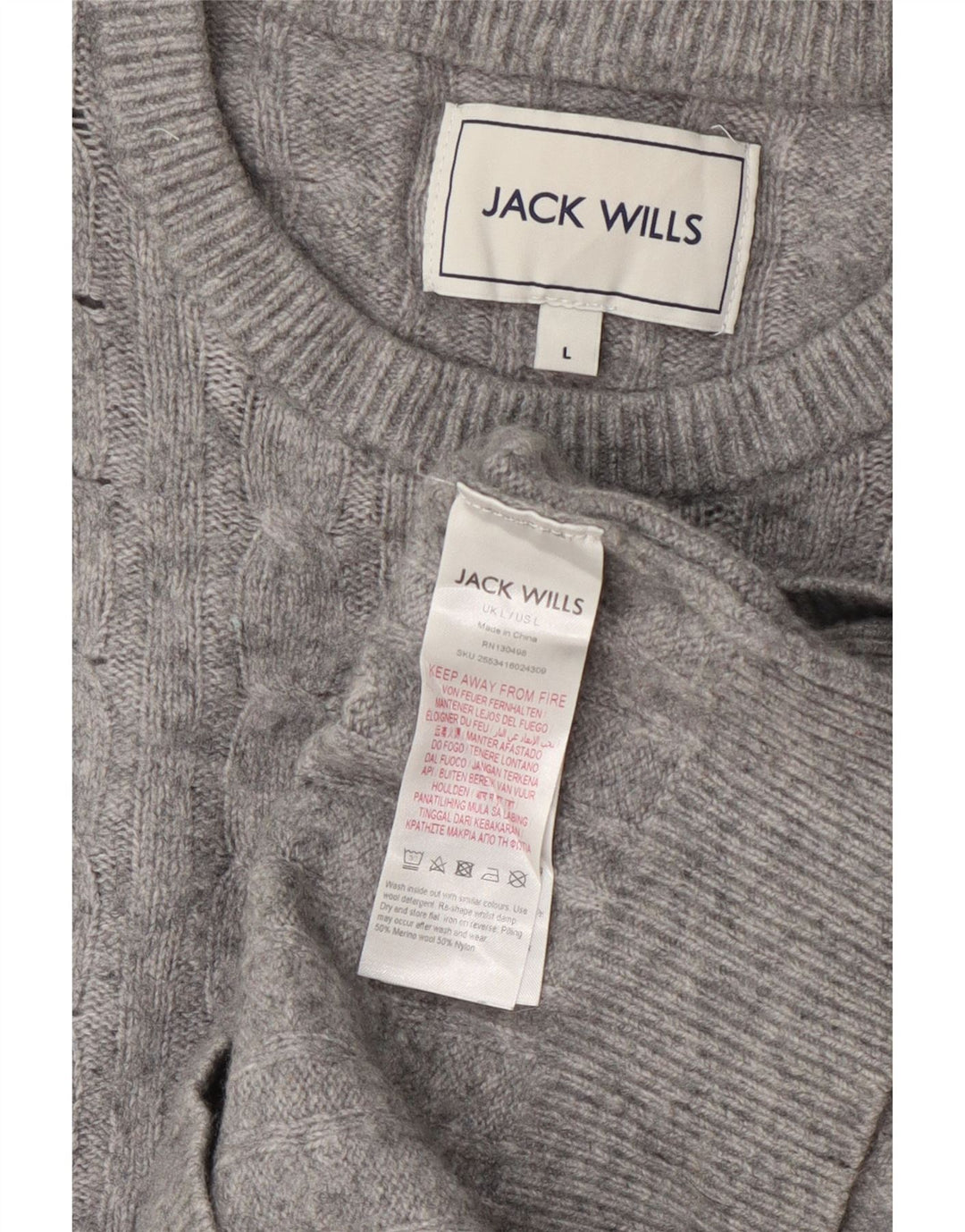 Jack Wills Jersey de cuello redondo para mujer, talla 40, talla grande, lana gris