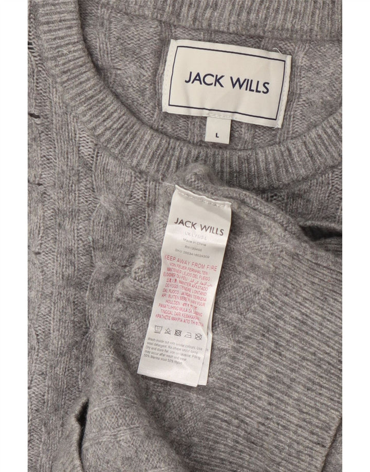 Jack Wills Jersey de cuello redondo para mujer, talla 40, talla grande, lana gris