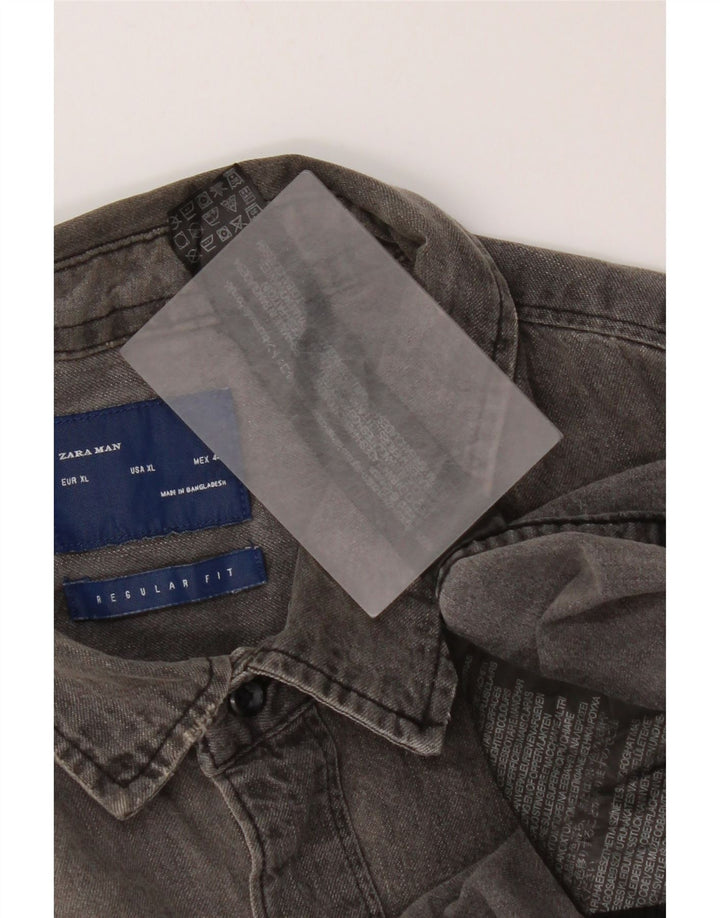Zara Hombre Camisa Vaquera Regular Fit XL Algodón Gris