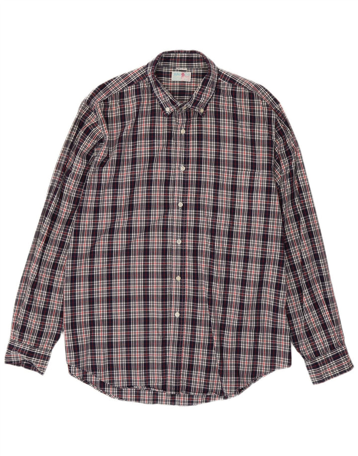 Camisa Hombre Globo Talla 43 17 XL Azul Marino Cuadros Algodón