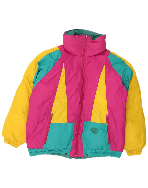Vintage hombres reversible chaqueta acolchada Reino Unido 42 XL bloque de color multicolor
