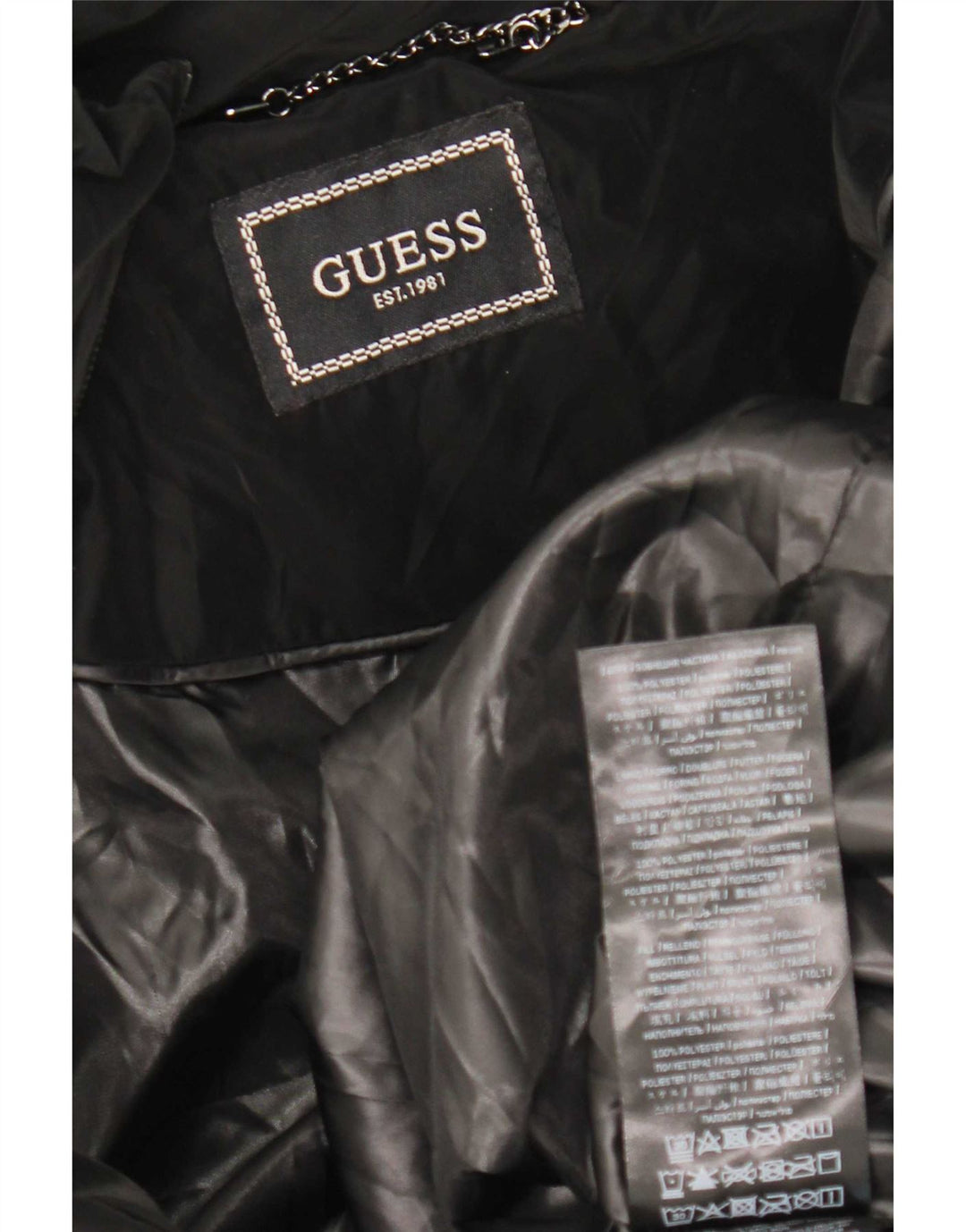 Guess Chaqueta Acolchada Con Capucha Para Mujer UK 12 Medium Negro Poliéster