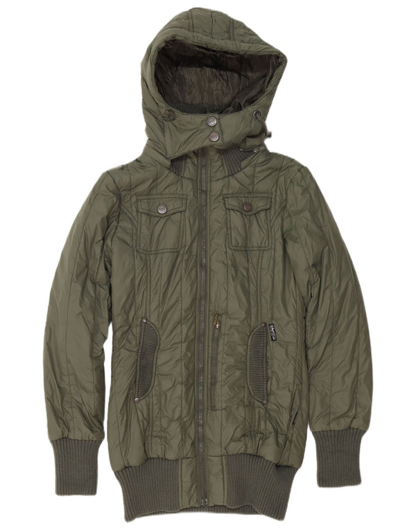 KHUJO Chaqueta acolchada con capucha para mujer UK 40 Grande Poliéster verde