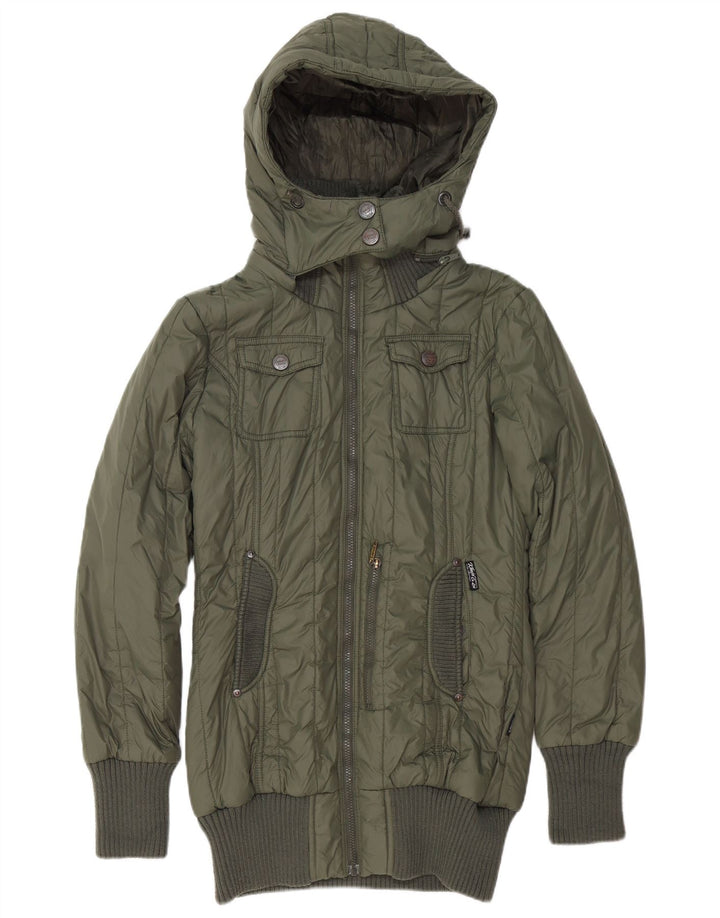KHUJO Chaqueta acolchada con capucha para mujer UK 40 Grande Poliéster verde