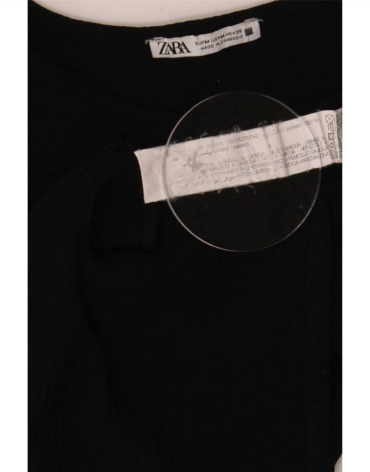 Zara Mujer Blusa Top UK 42 Medio Negro Poliéster