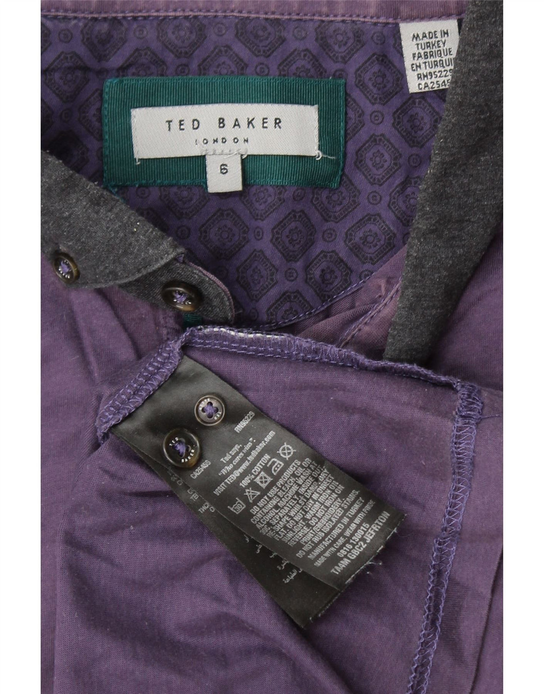 TED BAKER Polo para hombre Talla 6 2XL Algodón color block morado