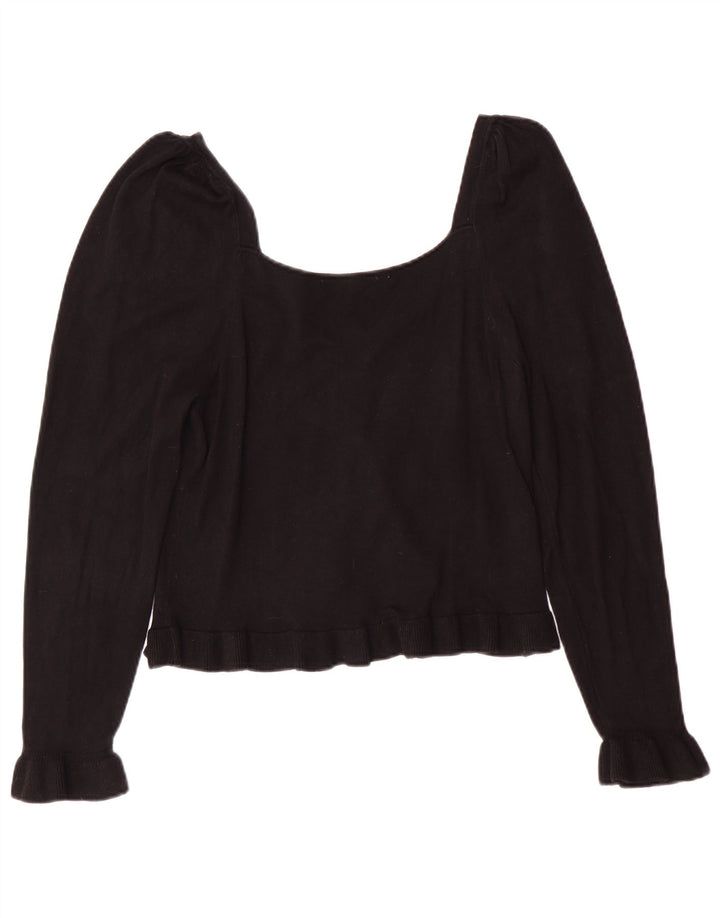 Zara Mujer Crop Top Manga Larga UK 44 Grande Viscosa Negra