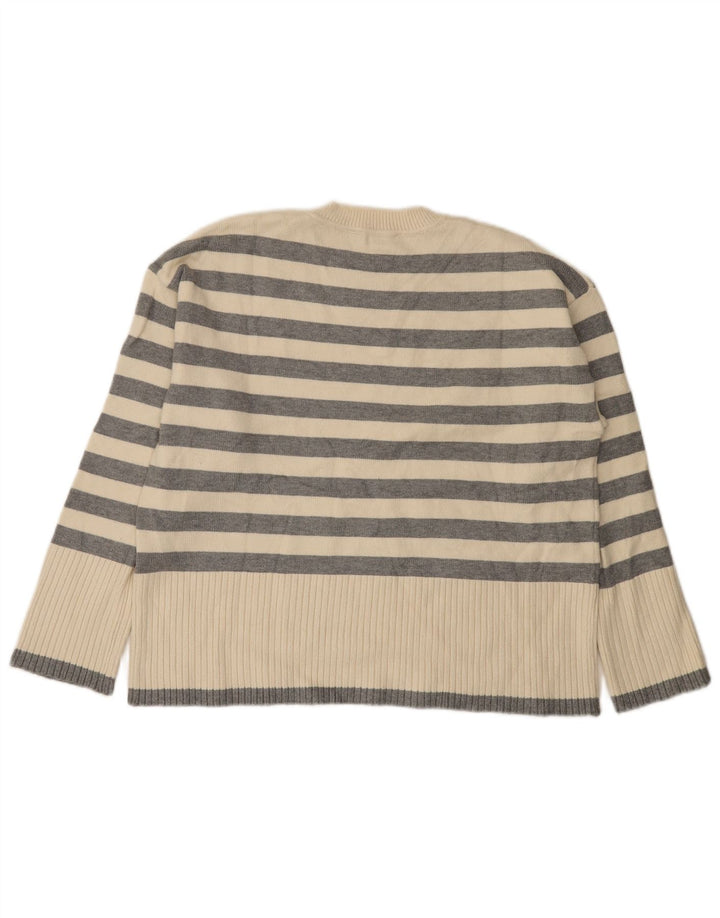 Zara Mujer Oversize Cuello Redondo Jersey Jersey UK 10 Small Blanco Rayas